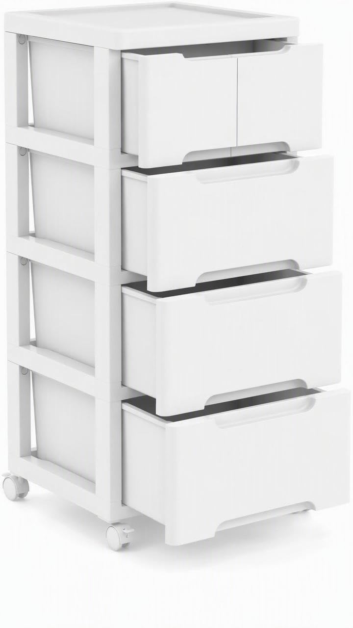 4-Tier Plastic Drawers with Wheels W599