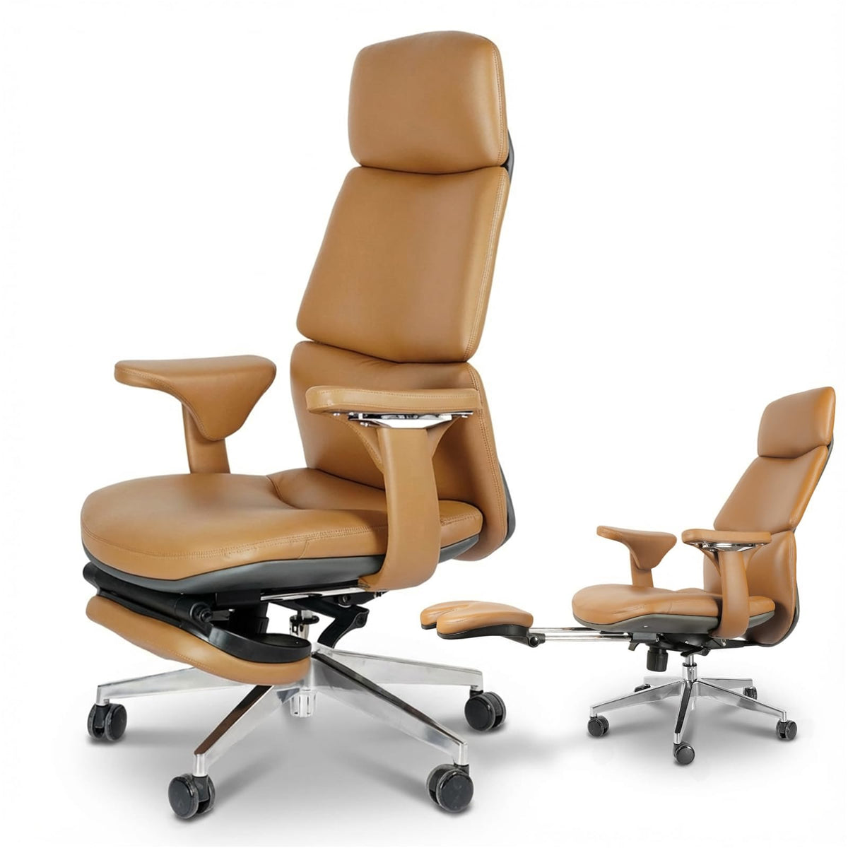 Ergonomic Genuine Leather Office Chair with Footrest O84566