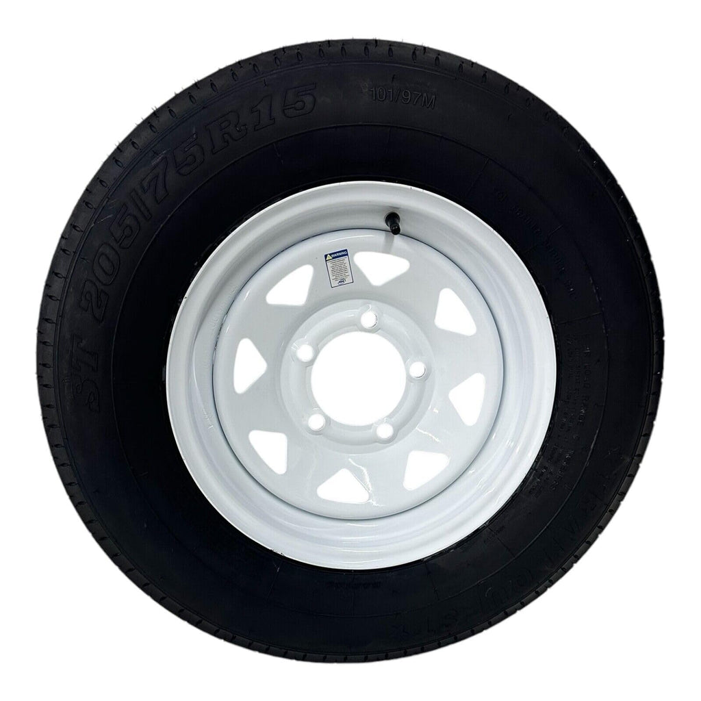 ST205/75R15 Trailer Tire on Rim Load Range C 6 Ply 5 Lug White Spoke Wheel R621