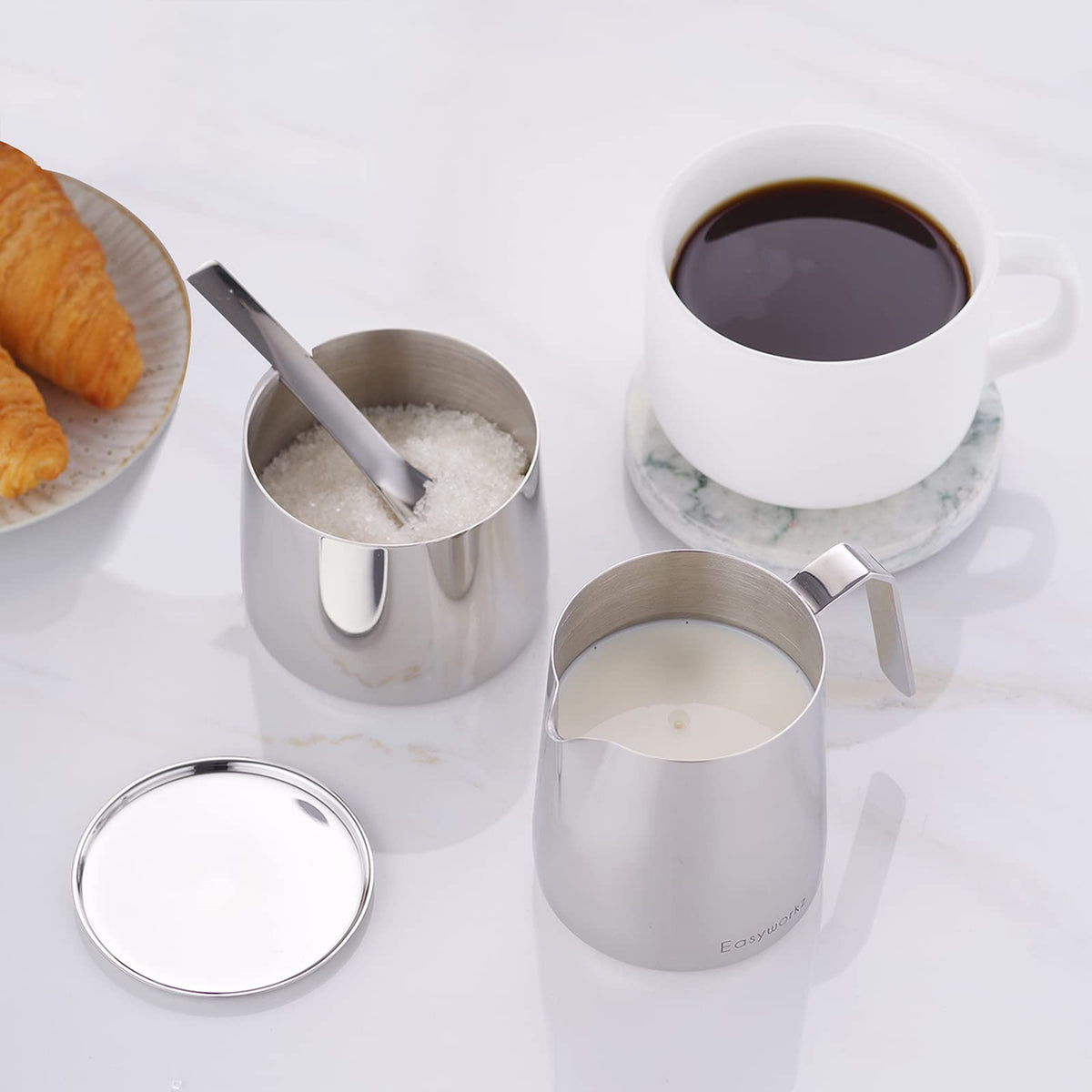 12 oz Stainless Steel French Press and Creamer Sugar Bowl Set B857
