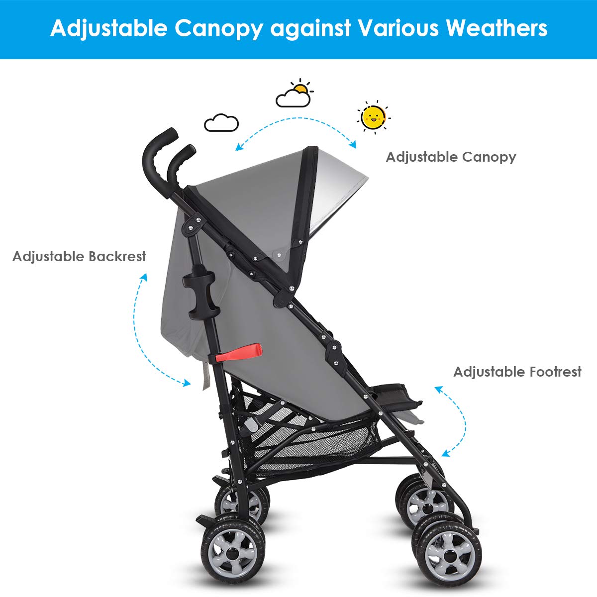 Lightweight Compact Foldable Stroller with Canopy and Cup Holder G60968