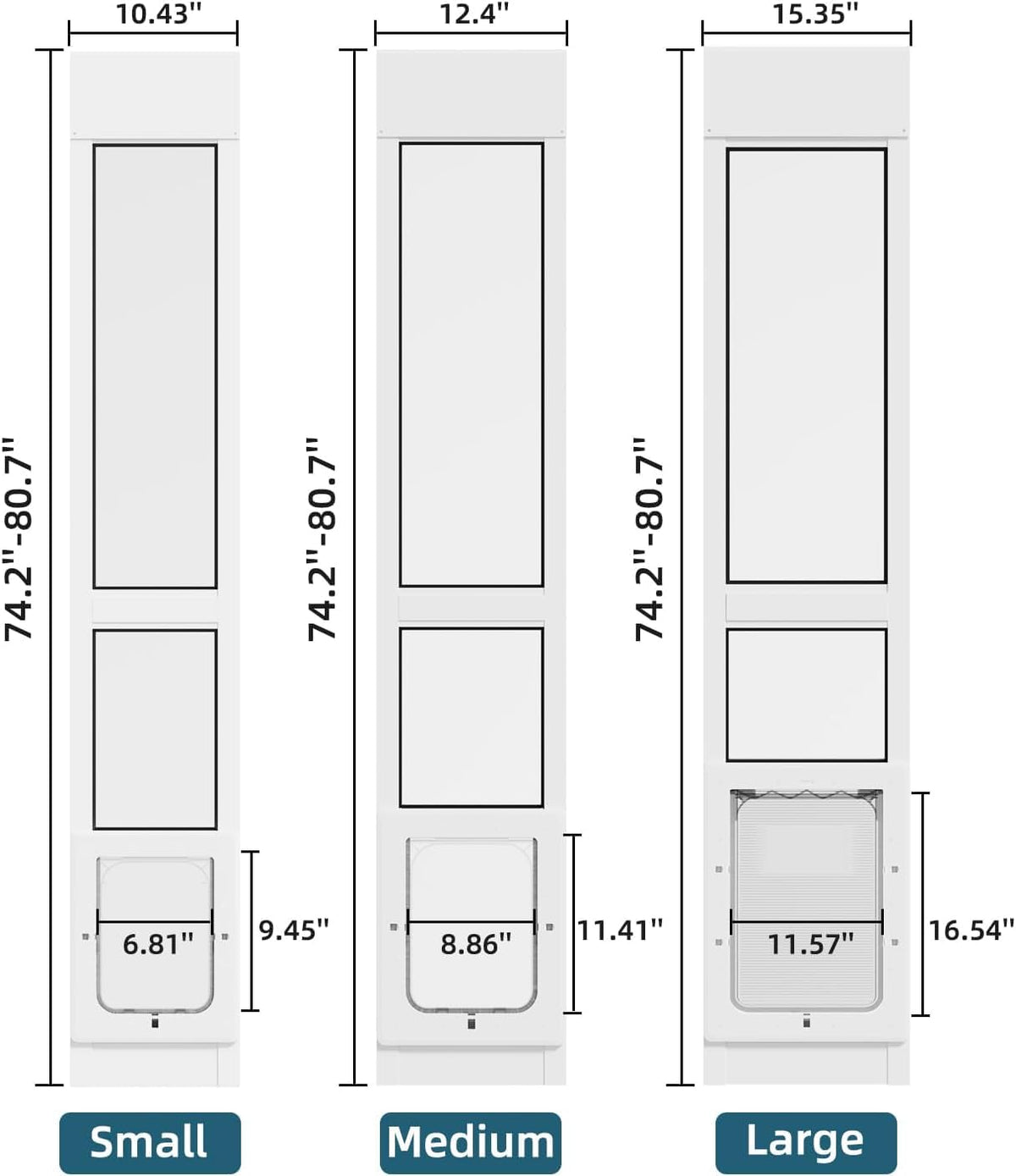 Dog Door for Sliding Glass Door, Magnetic Plastic Flap, Adjustable Height, No-Cut Insert with Lock, White T747808