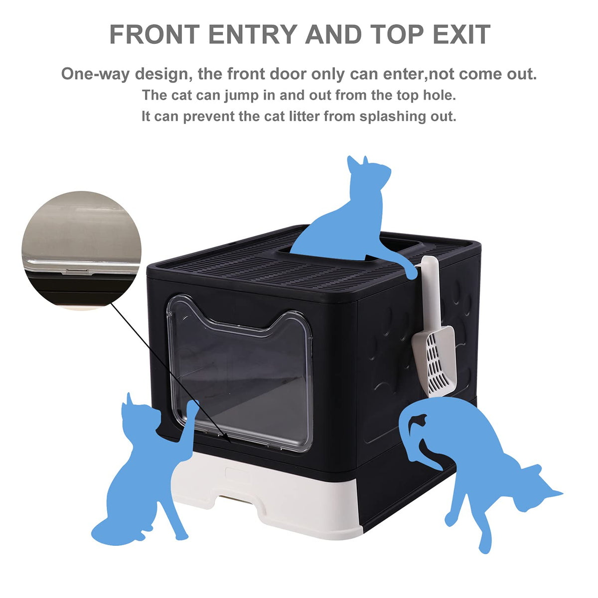 Foldable Large Cat Litter Box with Lid U6022