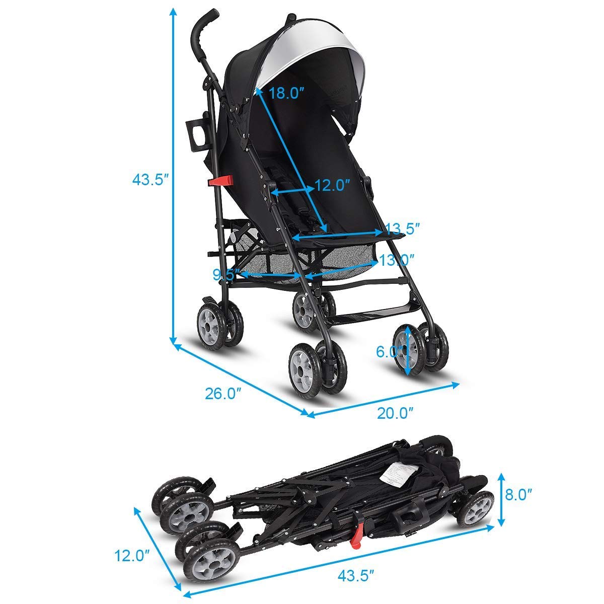 Lightweight Compact Foldable Stroller with Canopy and Cup Holder G60968