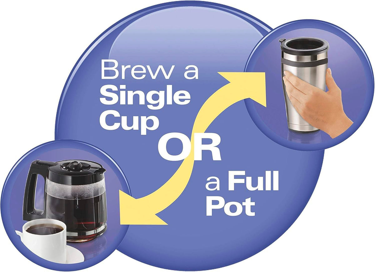 12 Cup Programmable Coffee Maker & Single Serve Drip Coffee Machine, 2-in-1 Automatic Coffee Brewer with Glass Carafe, Reusable Filter, Digital Timer and Warming Plate - Black/Silver B538
