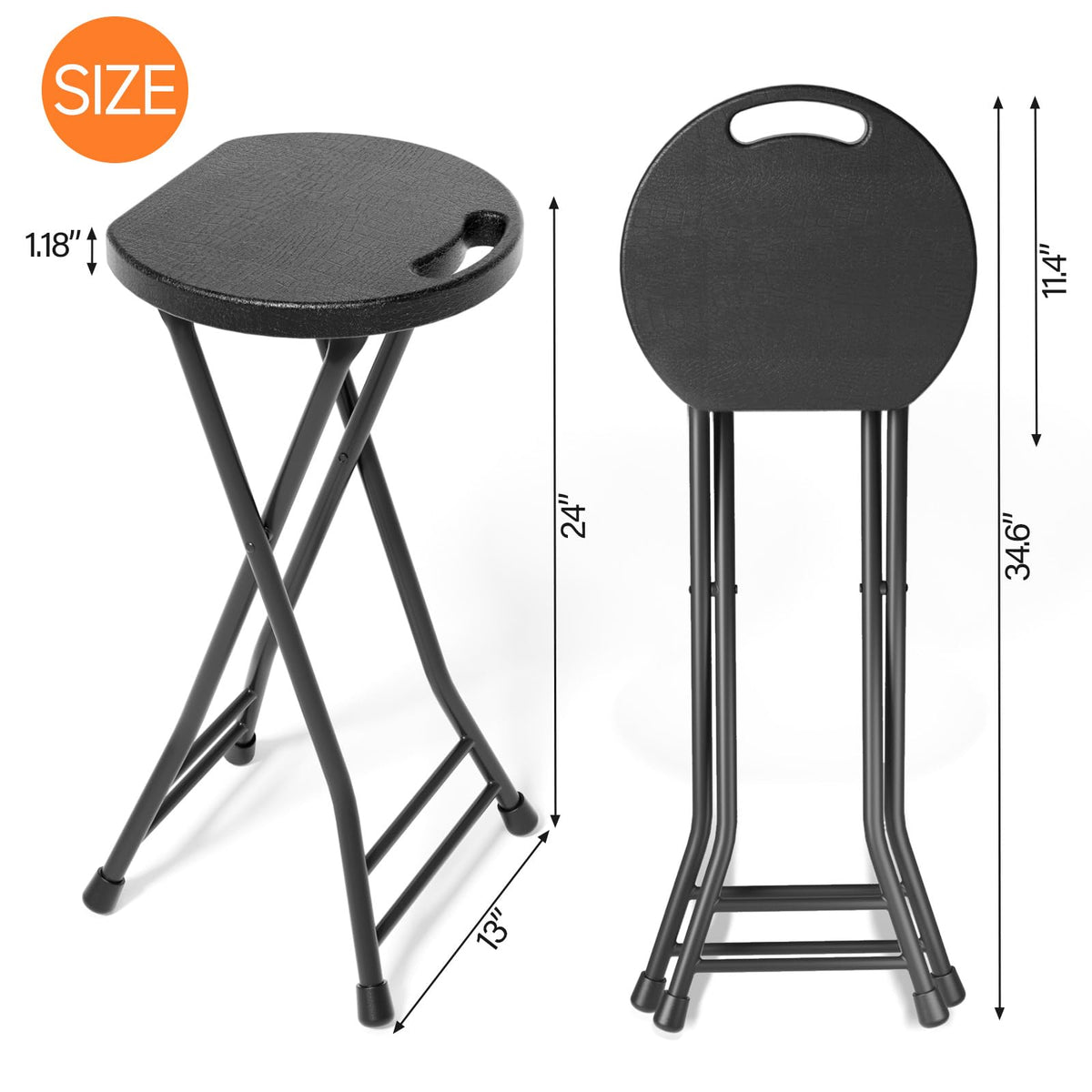24 Inch Folding Stool 500LBS Capacity Portable Collapsible Stool Black G5137