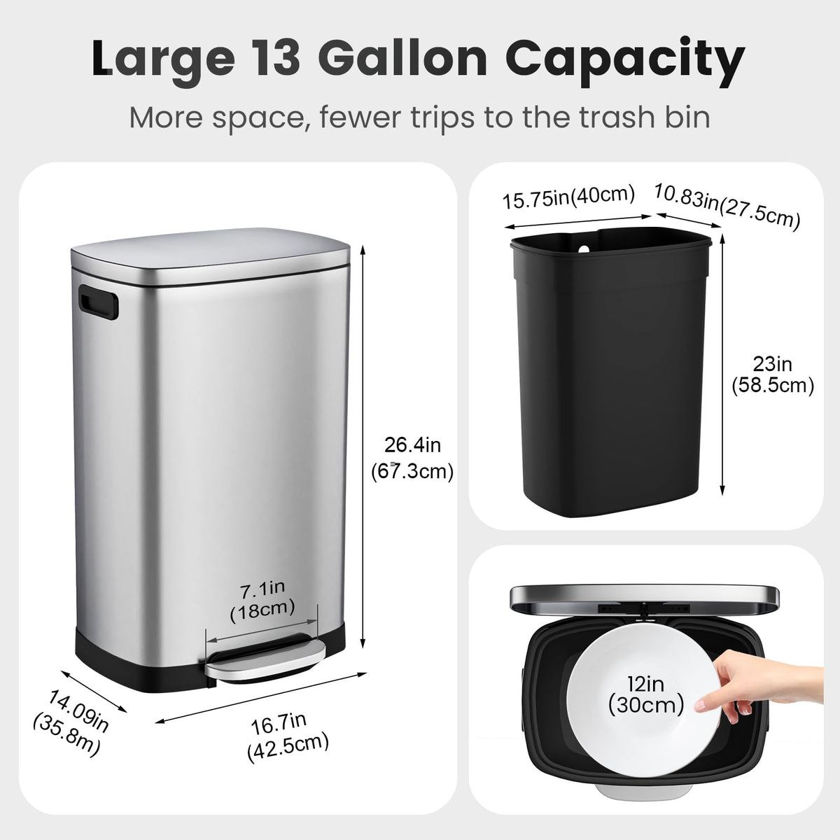 13 Gal Stainless Steel Kitchen Trash Can F212549