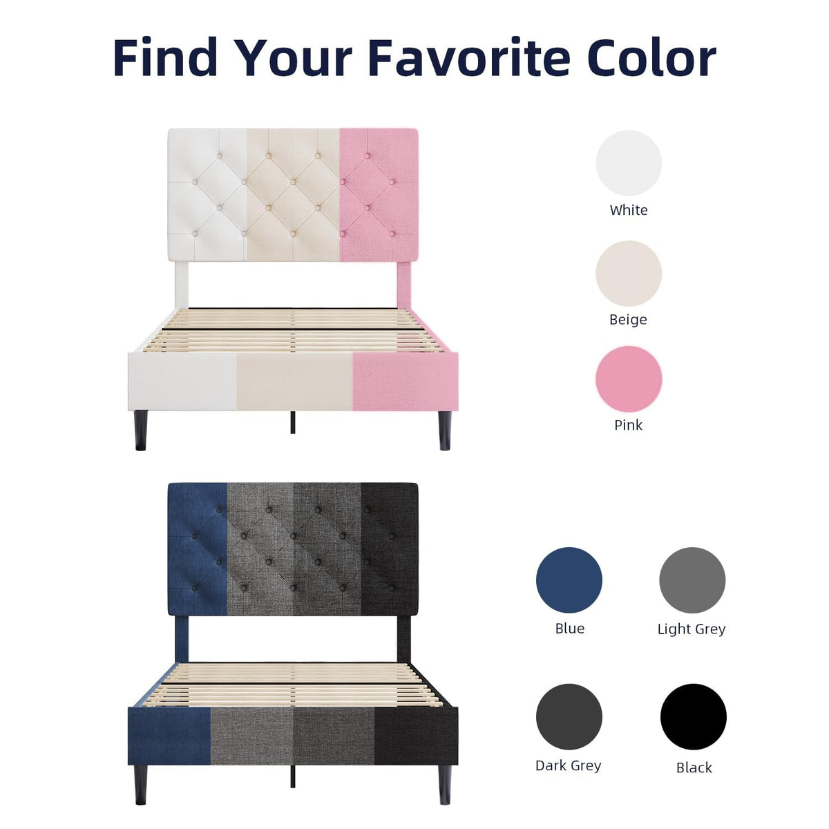 Light Grey Twin Bed Frame with Adjustable Tufted Headboard J6610