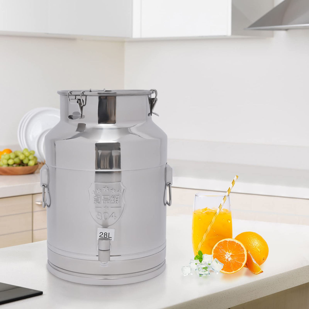 28L Stainless Steel Milk Can with Faucet & Lid R10576