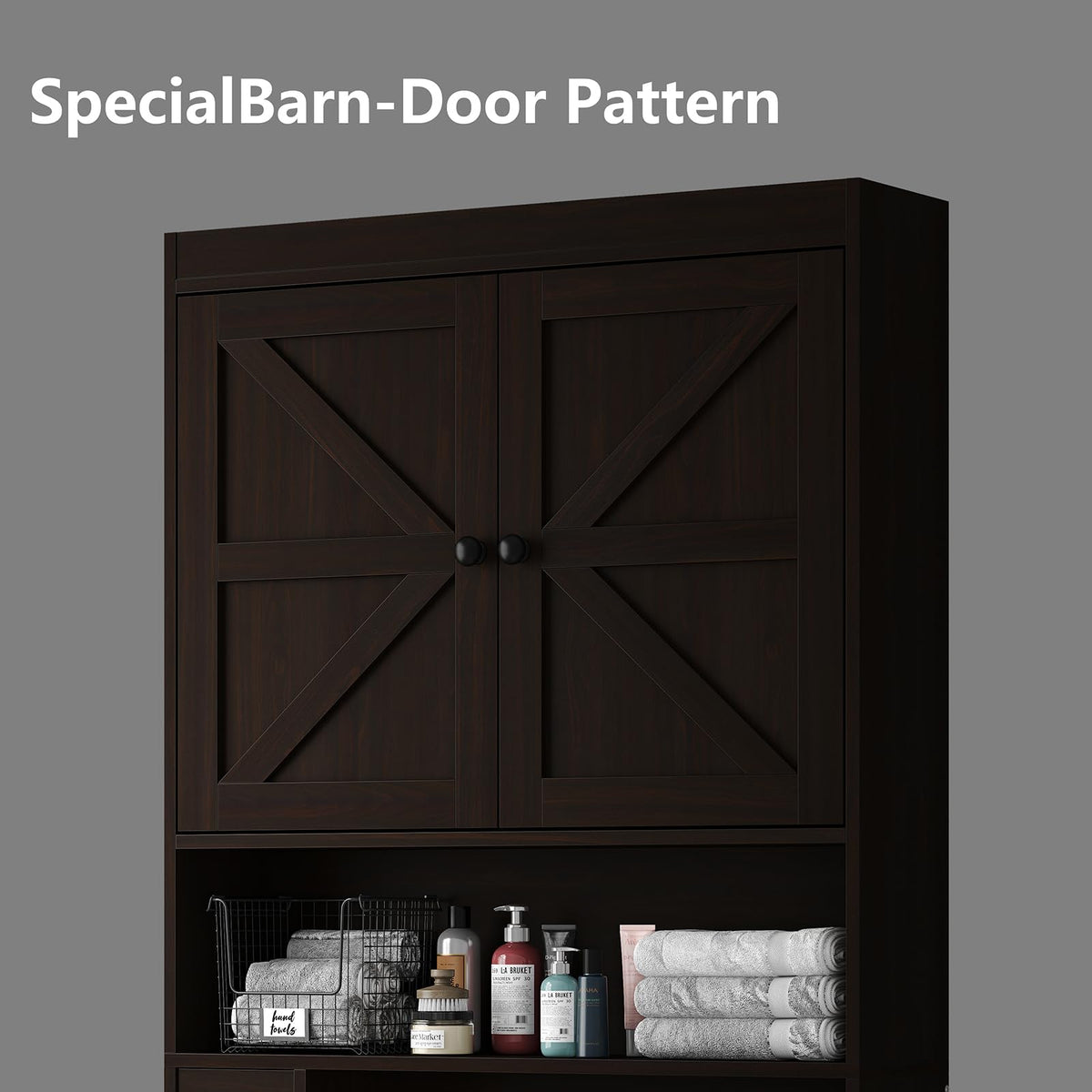 Over The Toilet Storage Cabinet with Barn Doors I859
