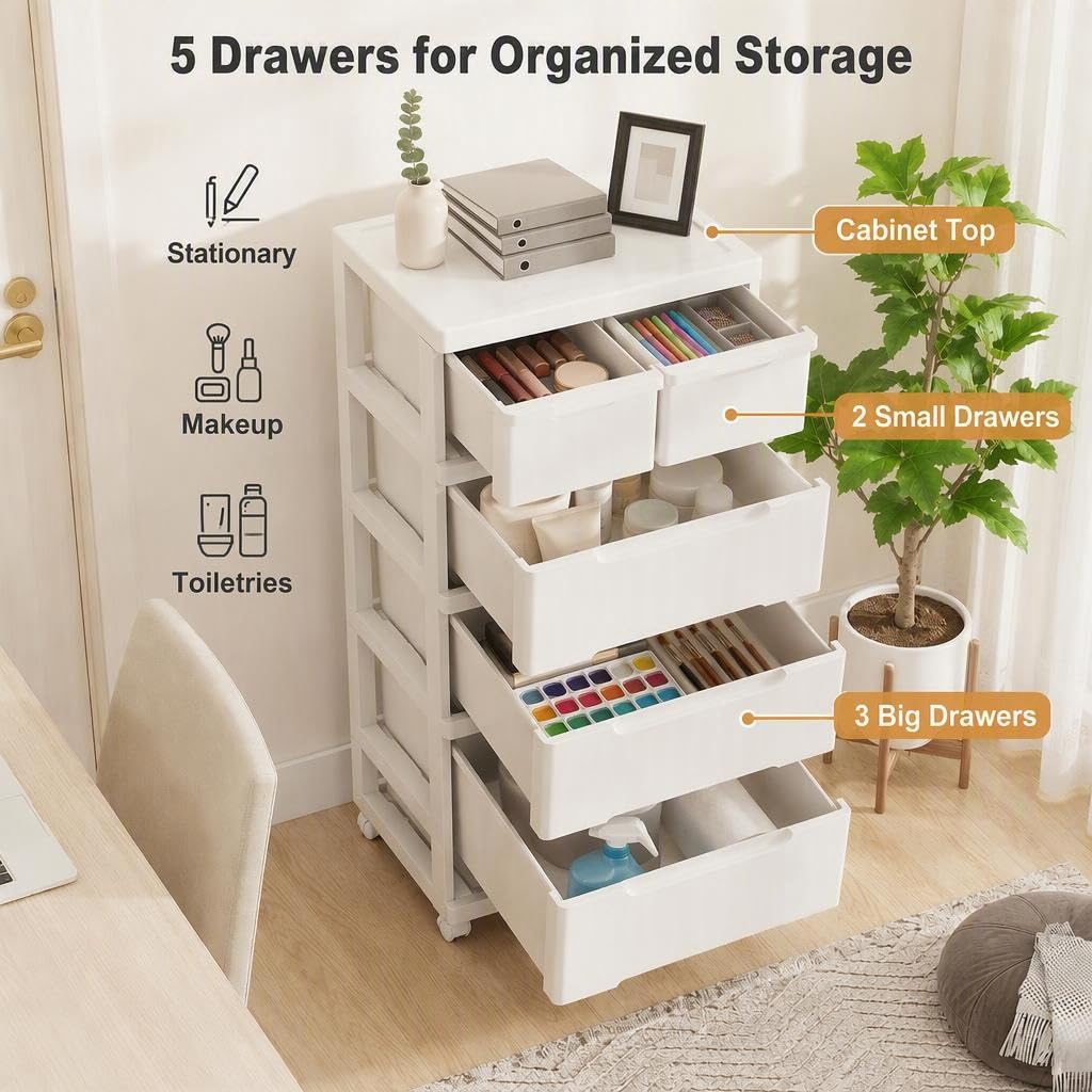 4-Tier Plastic Drawers with Wheels W599