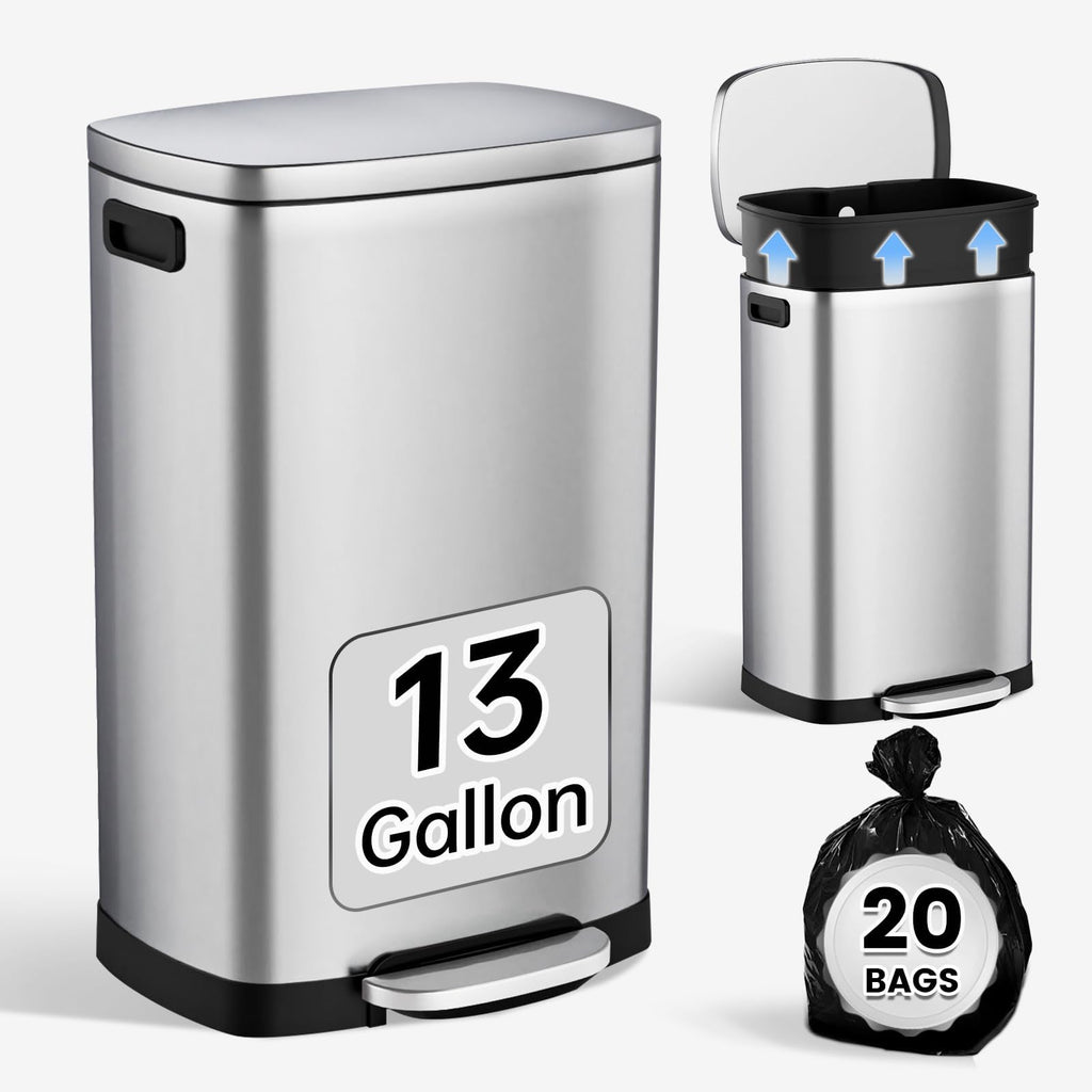 13 Gal Stainless Steel Kitchen Trash Can F212549