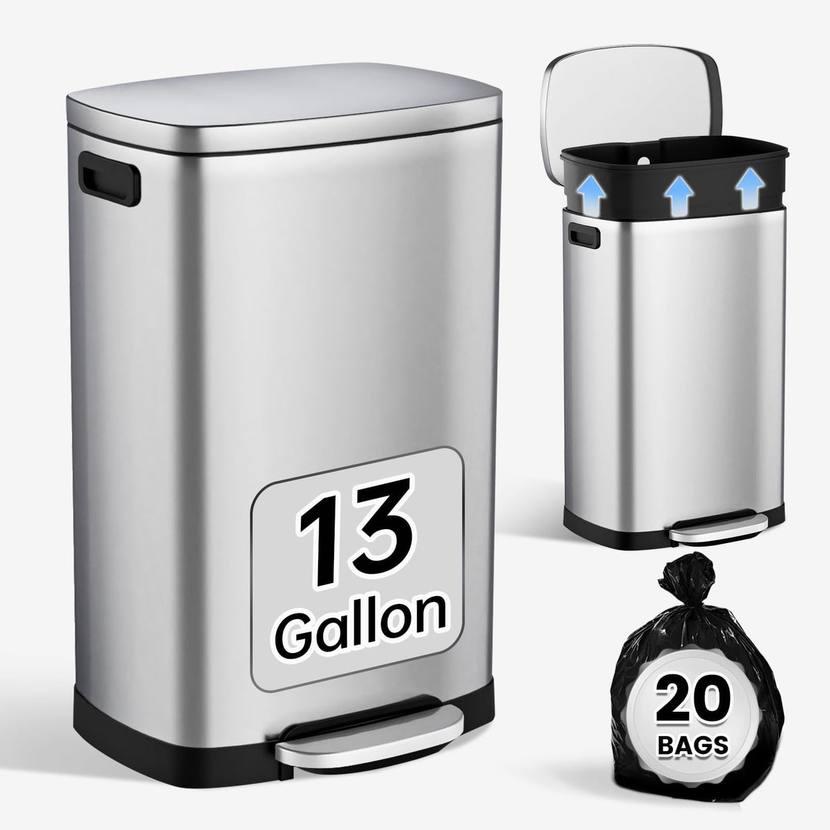13 Gal Stainless Steel Kitchen Trash Can F212549