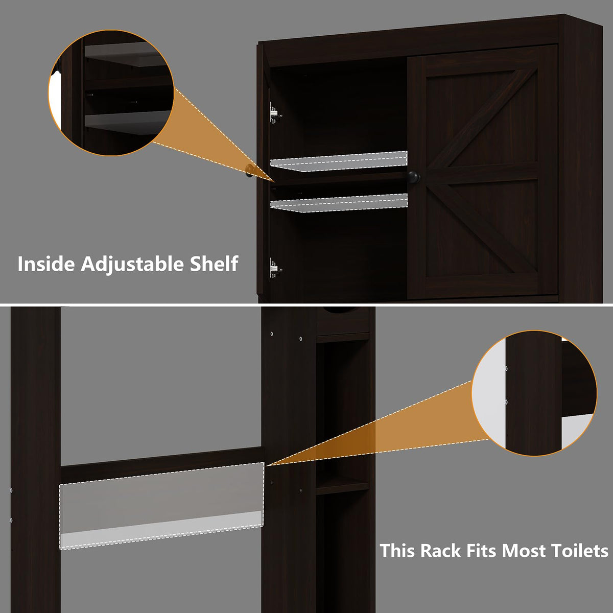 Over The Toilet Storage Cabinet with Barn Doors I859