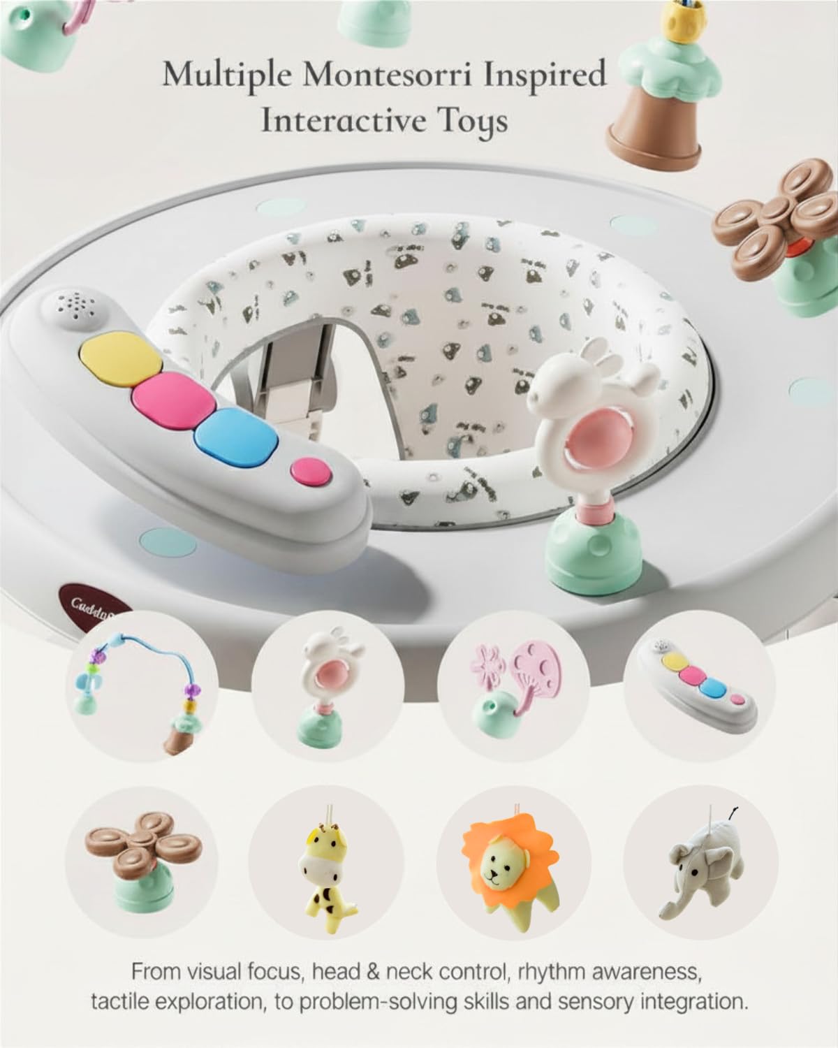 4-Stage Convertible Baby Jumper with 8 Interactive Toys, Music & Lights, Gray V896950