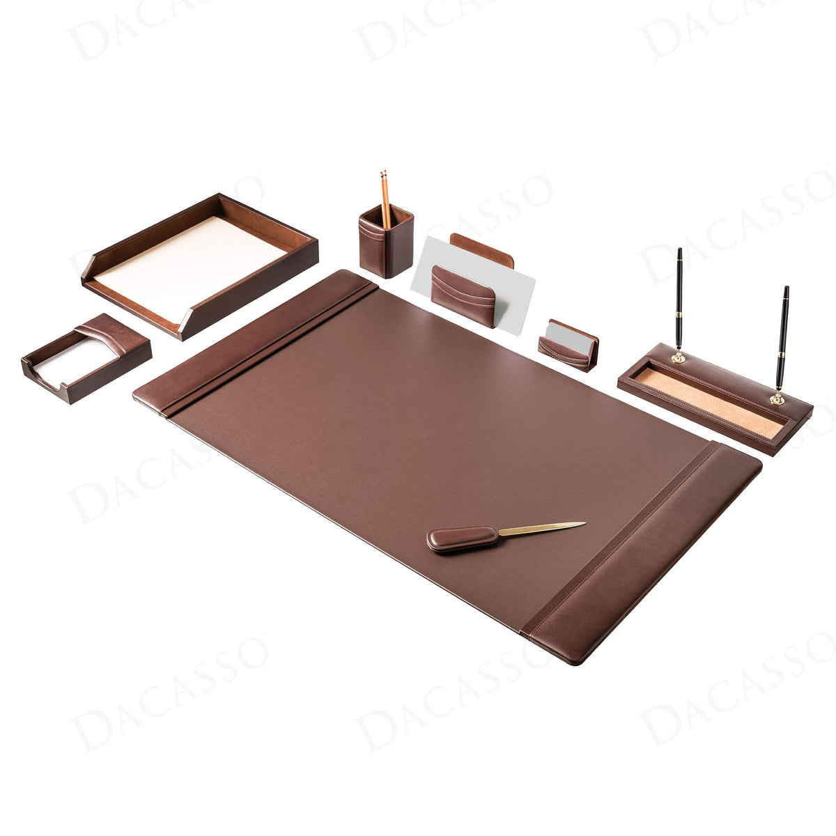 Chocolate Brown Leather 8 Piece Desk Set B326