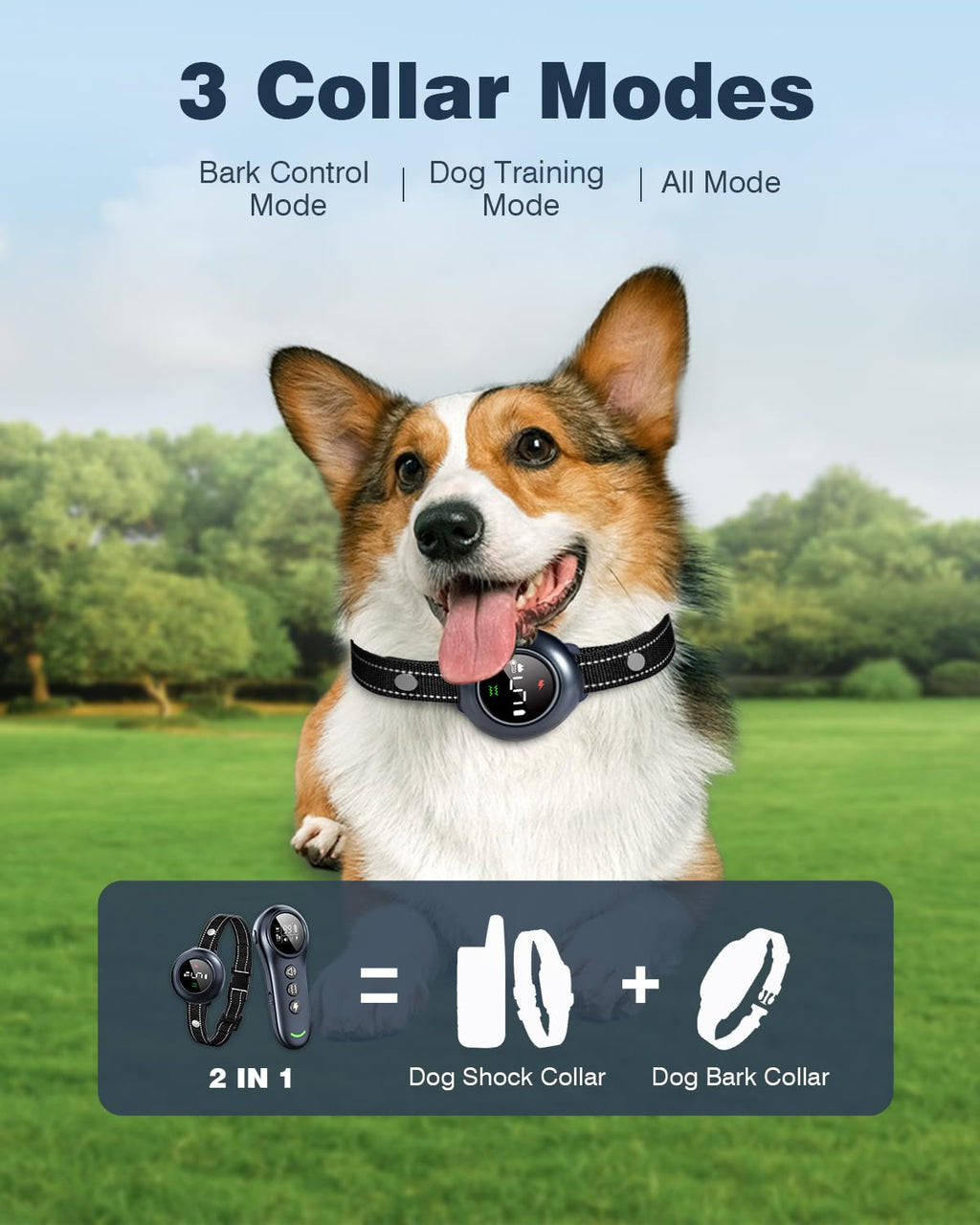 2-in-1 Dog Shock Collar & Dog Bark Collar IP67 Waterproof O346