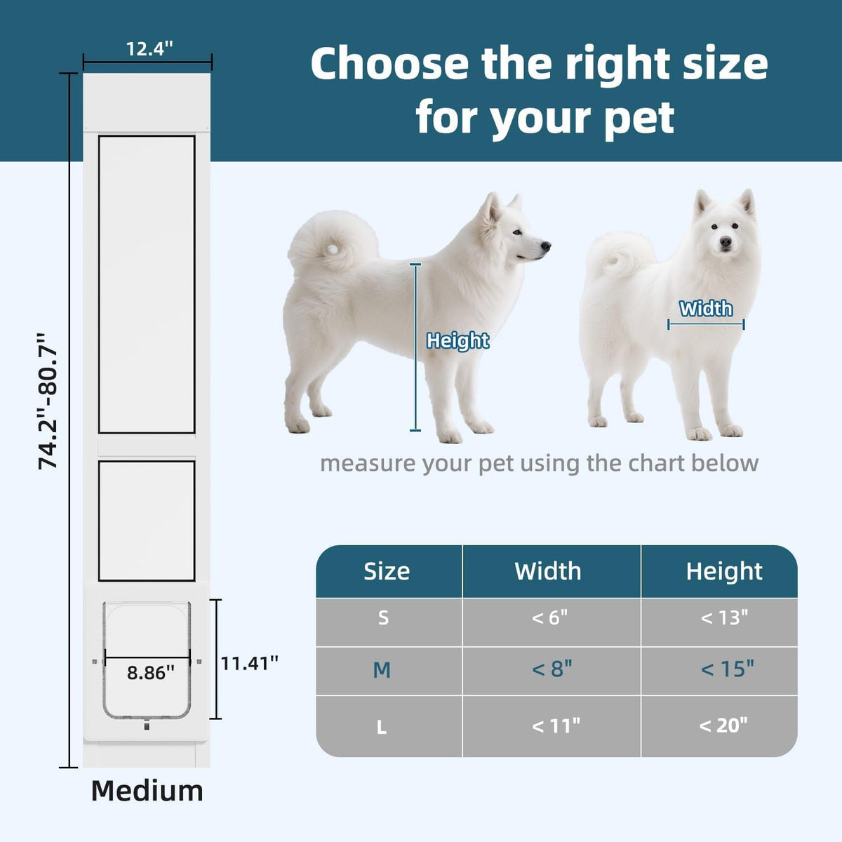 Dog Door for Sliding Glass Door, Magnetic Plastic Flap, Adjustable Height, No-Cut Insert with Lock, White T747808