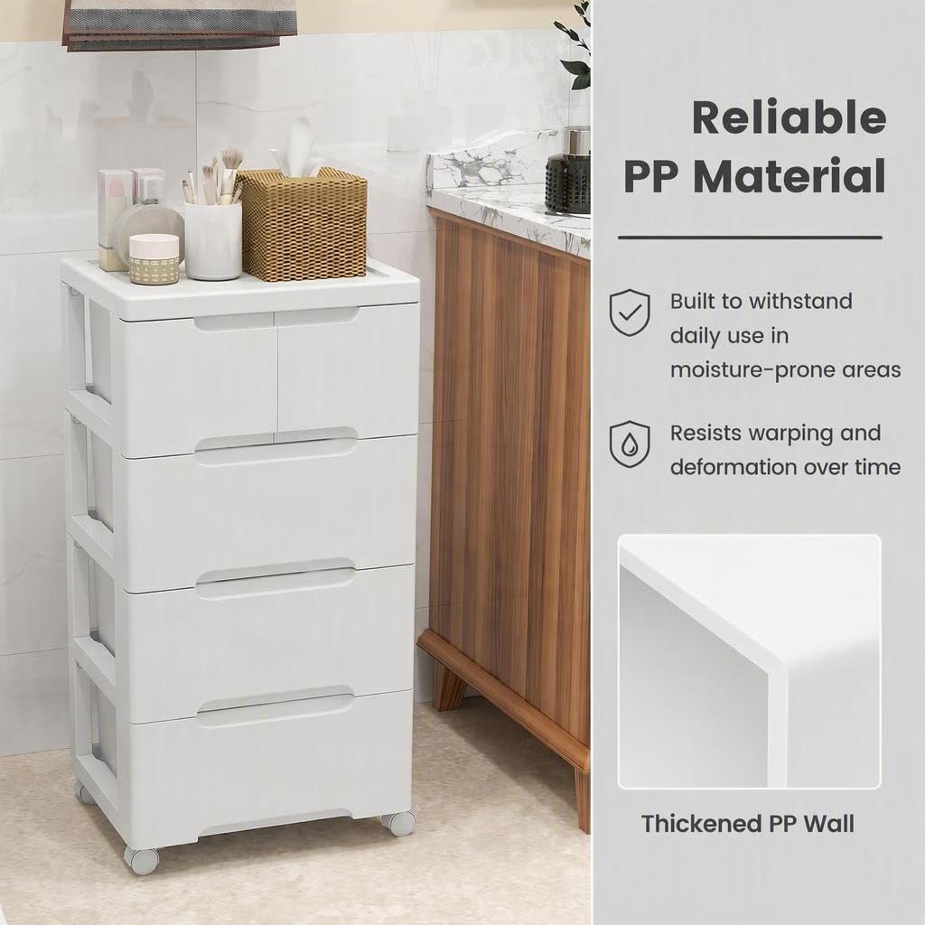 4-Tier Plastic Drawers with Wheels W599