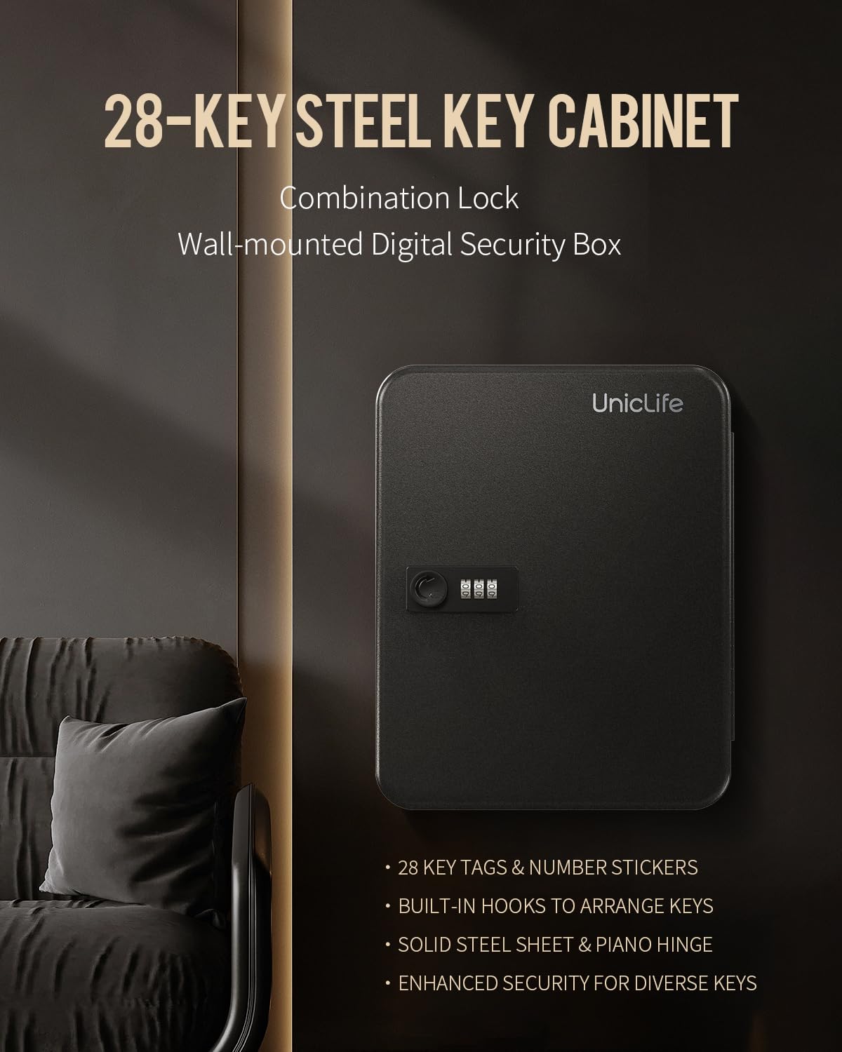 Black Steel Key Cabinet with Combination Lock J193
