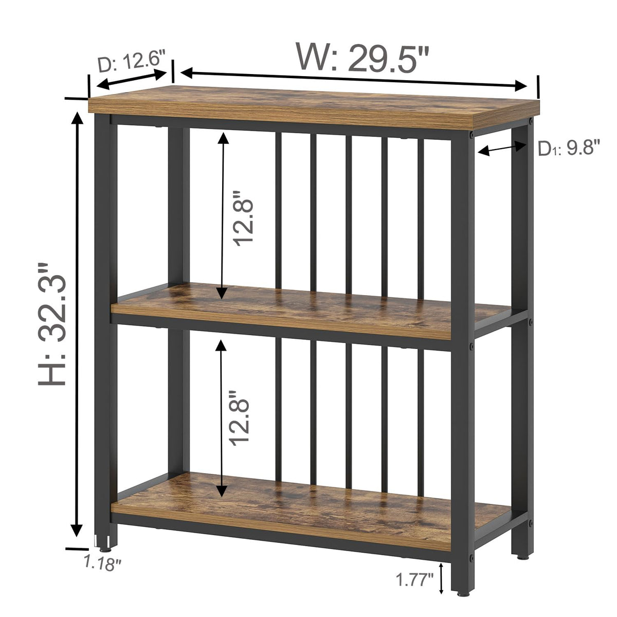 3 Tier Wood and Metal Bookshelf X3734