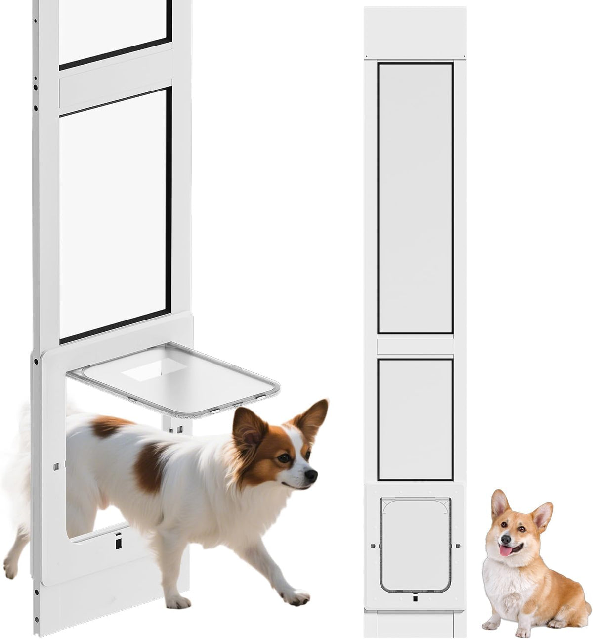 Dog Door for Sliding Glass Door, Magnetic Plastic Flap, Adjustable Height, No-Cut Insert with Lock, White T747808