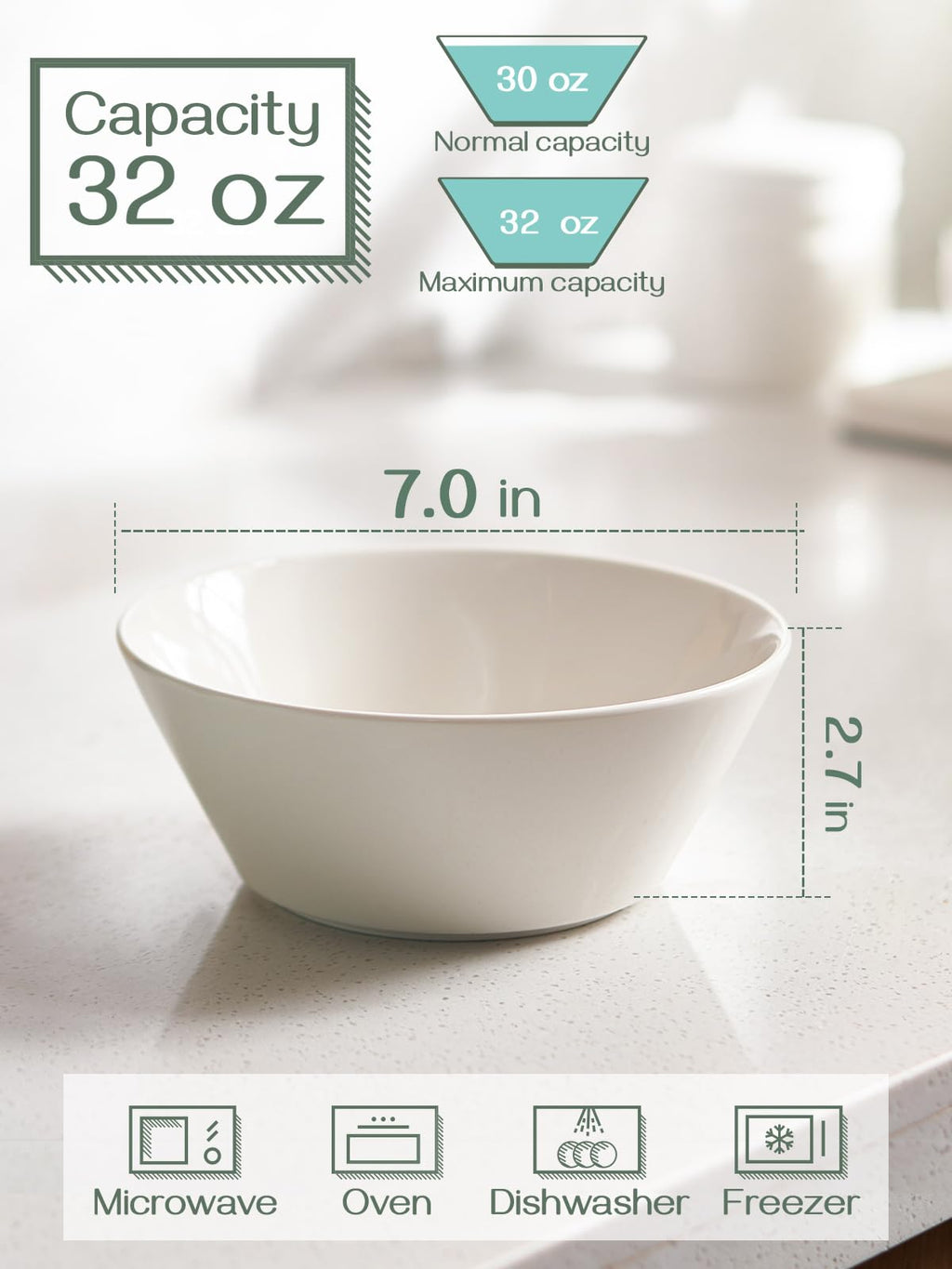 32 OZ Soup Bowls Set of 4 + 86 oz Ceramic Serving Dishes Z9695