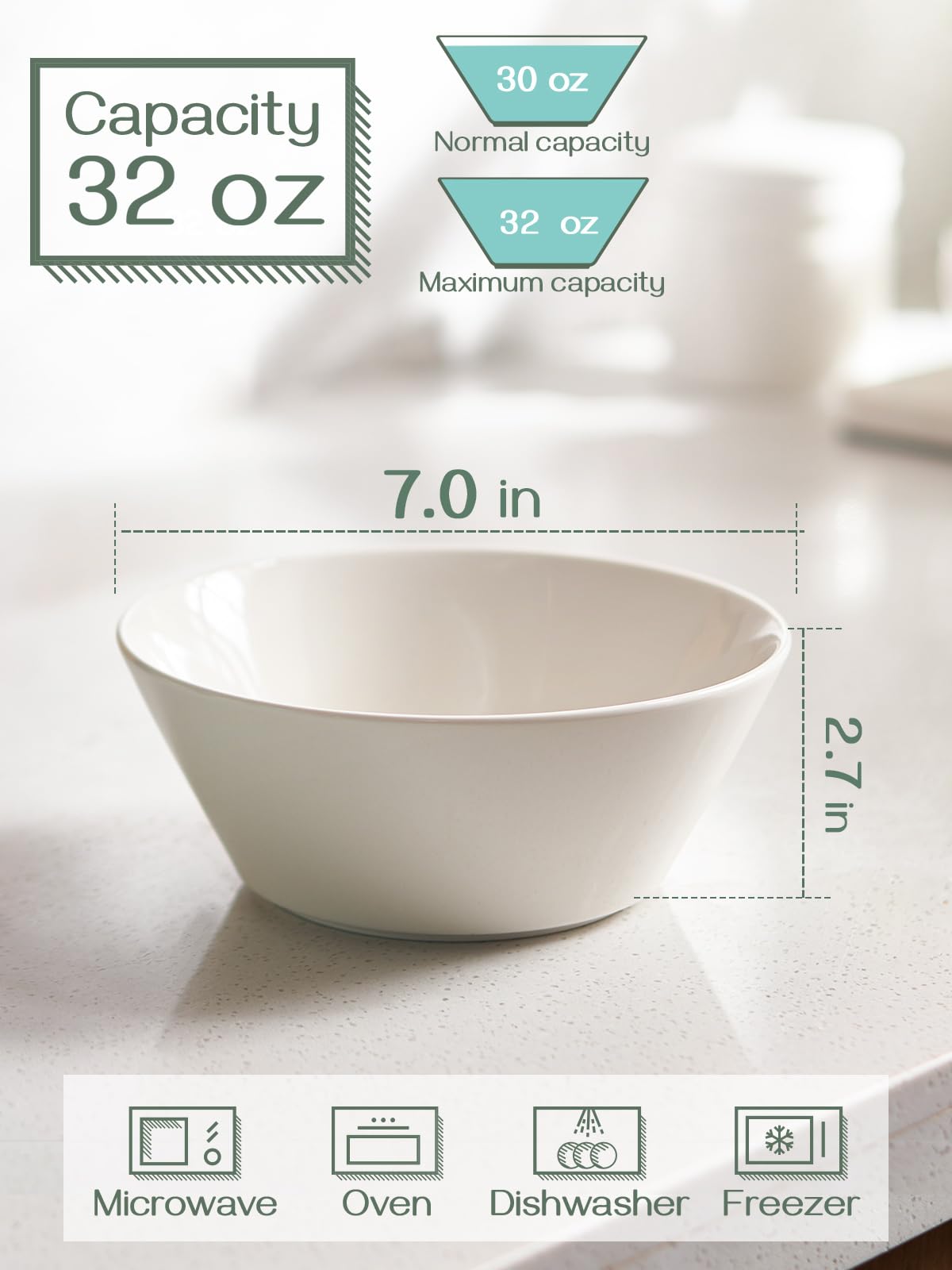 32 OZ Soup Bowls Set of 4 + 86 oz Ceramic Serving Dishes Z9695