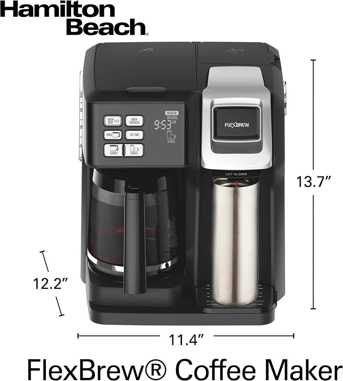 12 Cup Programmable Coffee Maker & Single Serve Drip Coffee Machine, 2-in-1 Automatic Coffee Brewer with Glass Carafe, Reusable Filter, Digital Timer and Warming Plate - Black/Silver B538