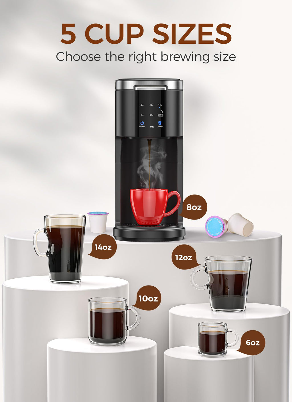 Single Serve Coffee Maker with 40 Oz Water Tank, 5 Brew Sizes, Black P968070