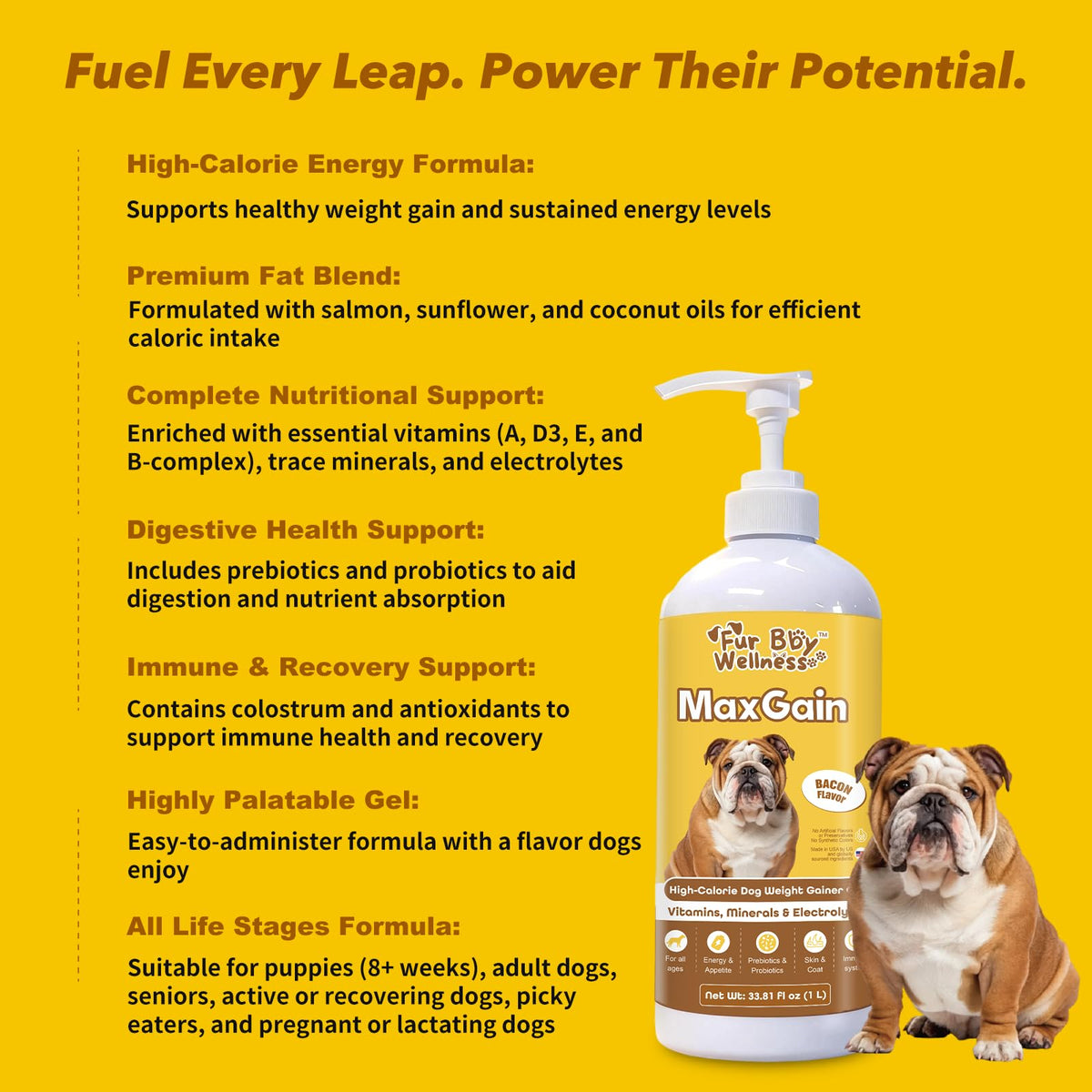 High-Calorie Dog Weight Gainer Gel with Salmon Oil, Probiotics, Vitamins & Electrolytes F100418