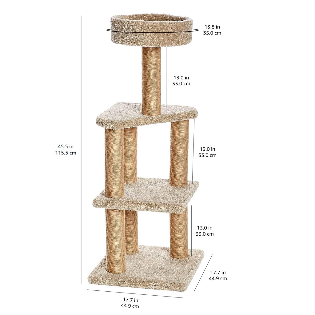 Beige Multi-Level Cat Tree Tower with Scratching Posts E40277