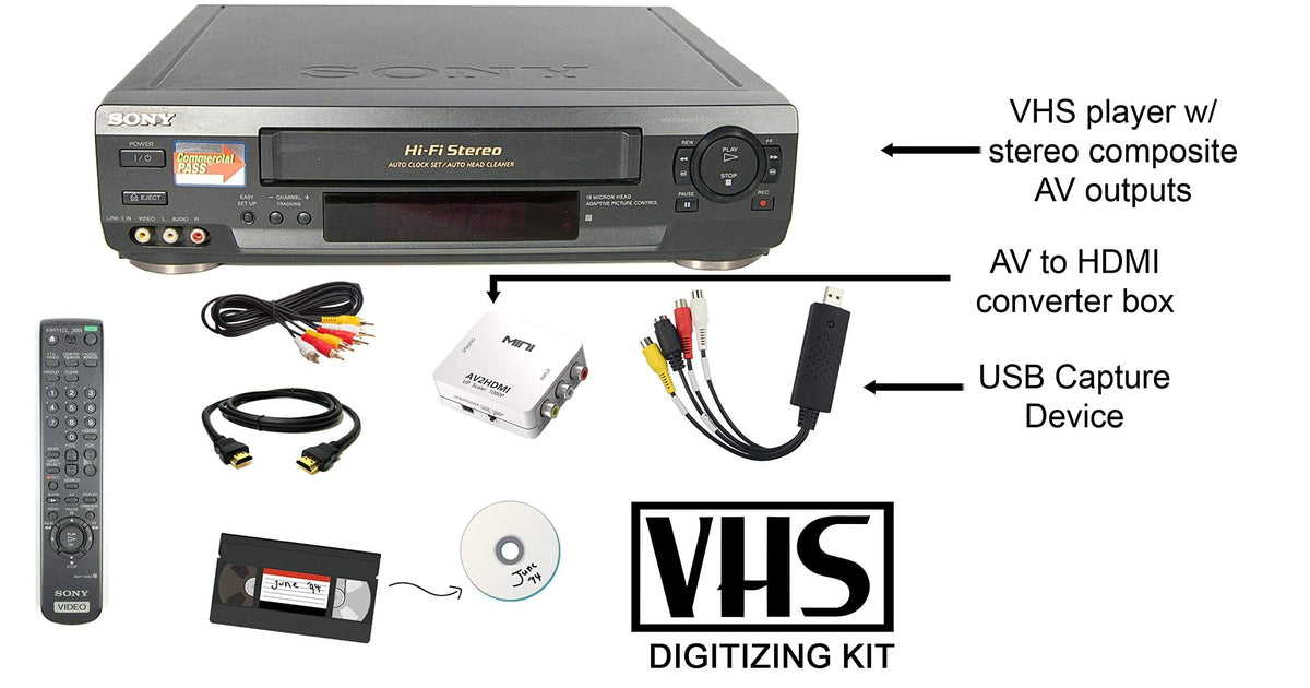 VCR VHS Transfer Bundle with Remote, USB Adapter, HDMI Converter W788220