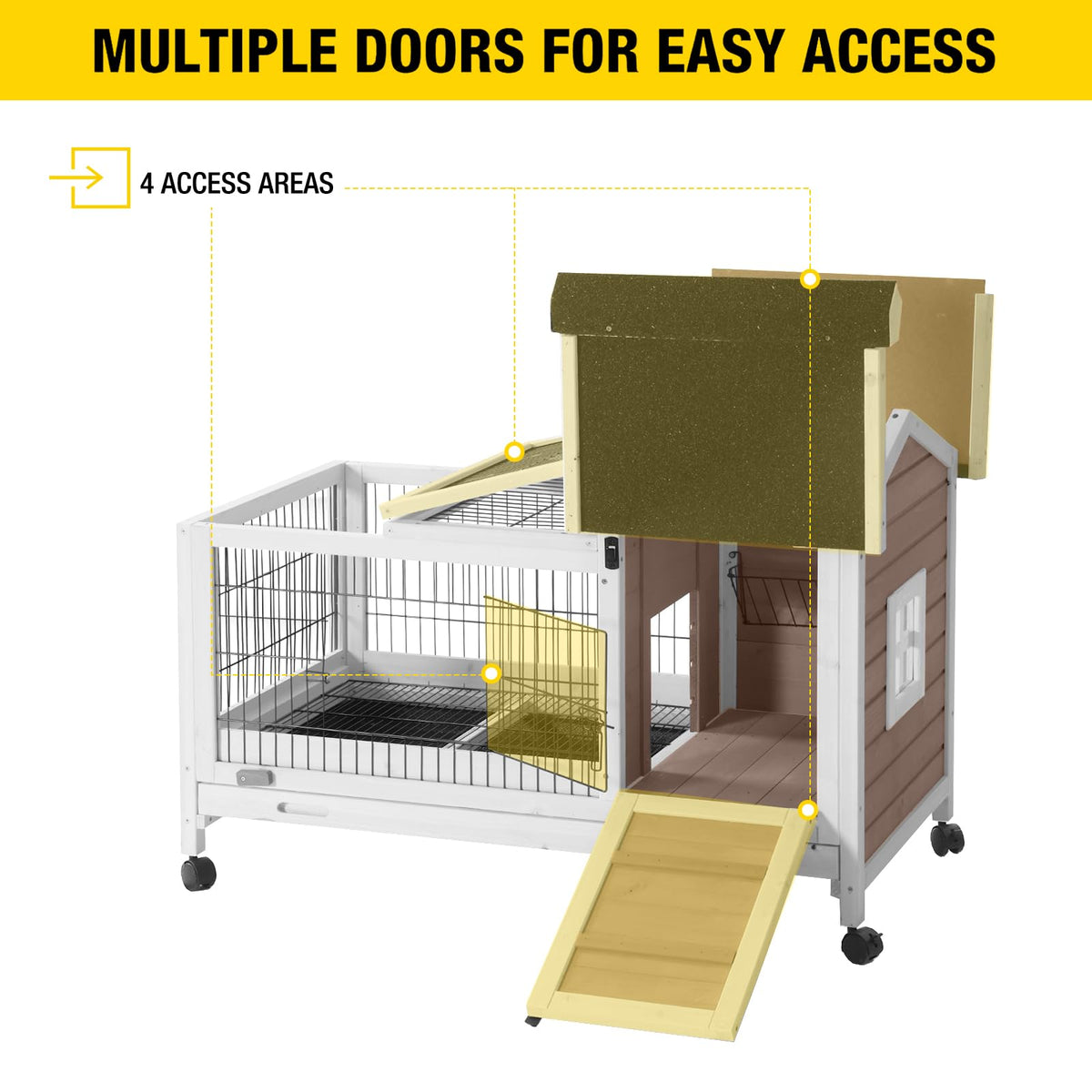 Brown Rabbit Hutch with Wire Floor and Plastic Tray K661