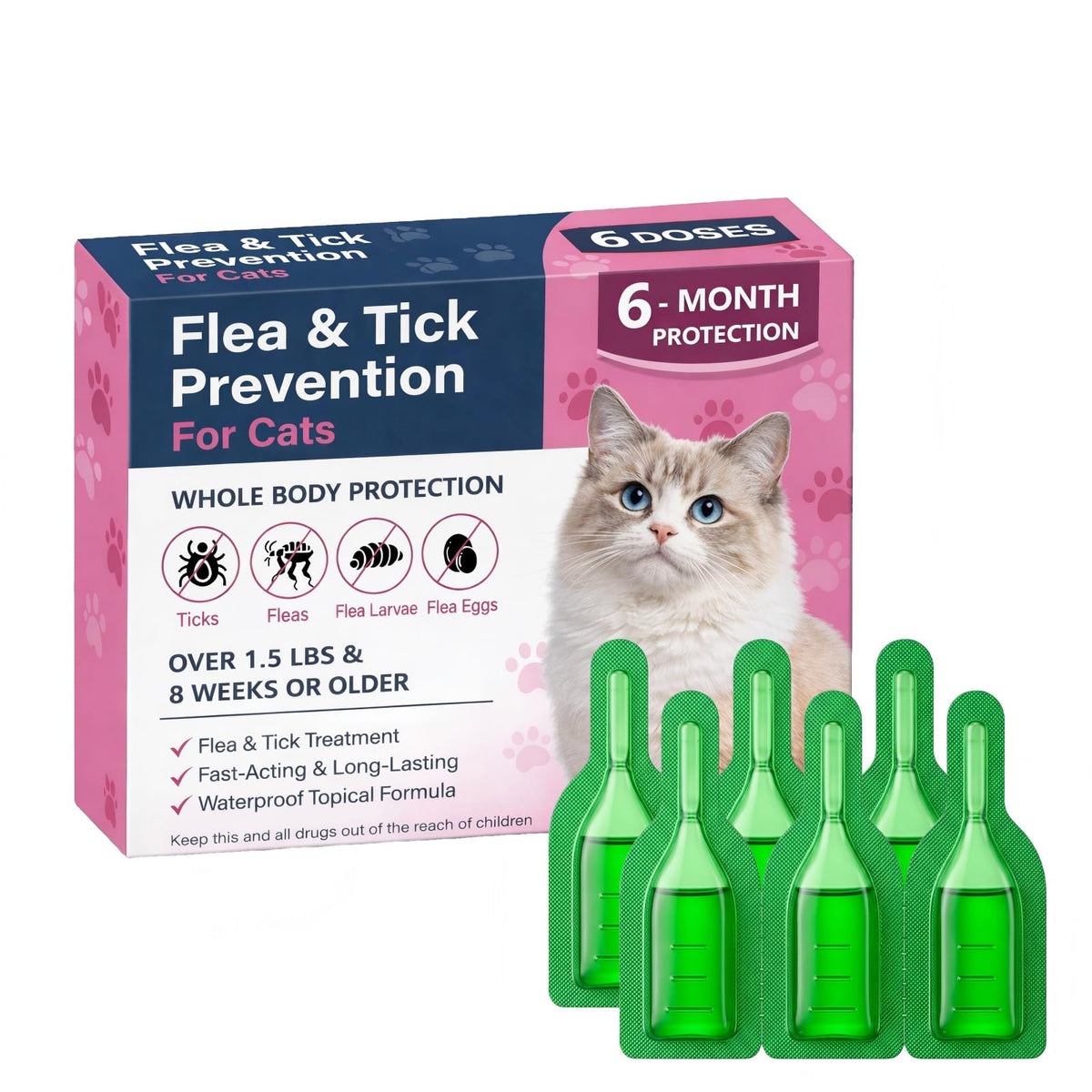 Topical Flea & Tick Cat Dewormer 6 Doses L502600