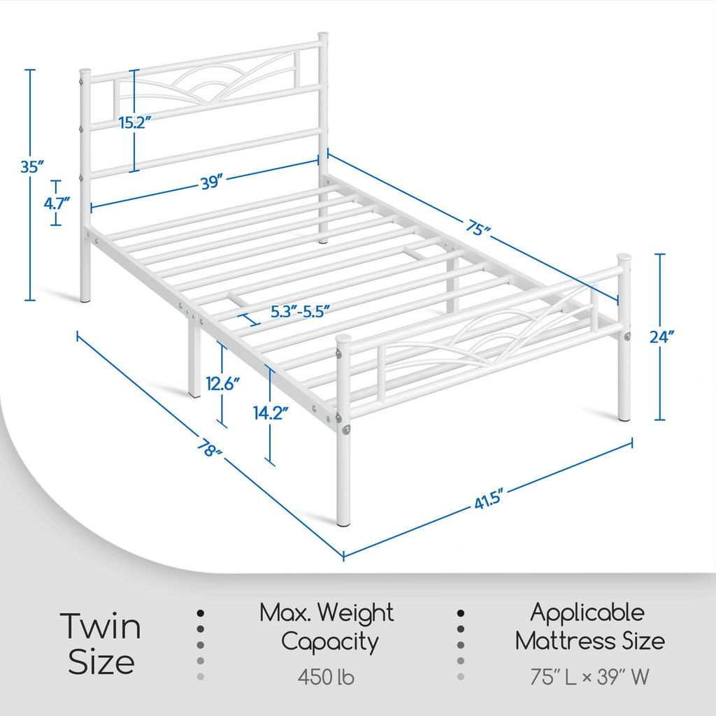 Twin Size White Metal Bed Frame with Headboard G785
