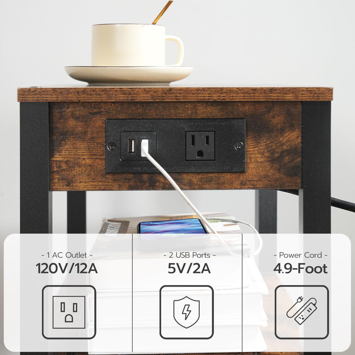 3-Tier Printer Stand with Charging Station and Storage Shelves I7866