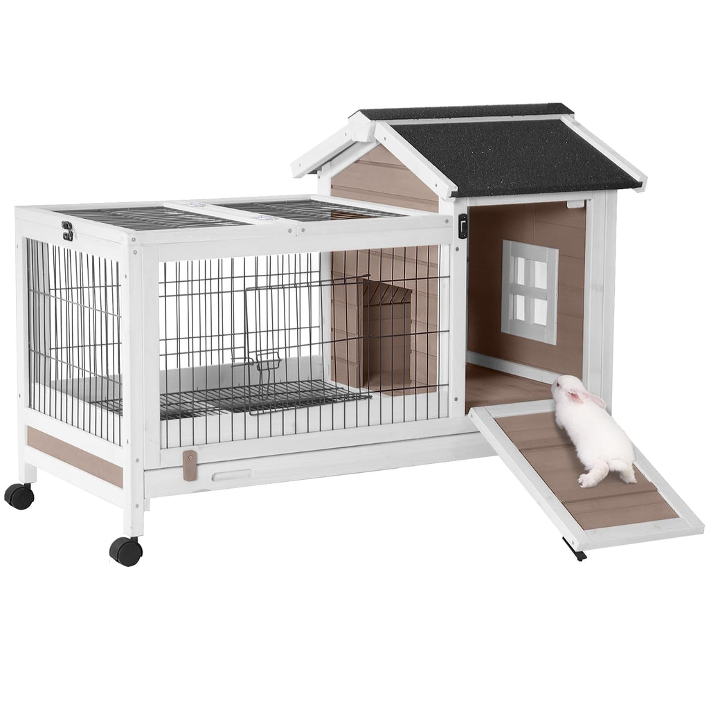 Brown Rabbit Hutch with Wire Floor and Plastic Tray K661