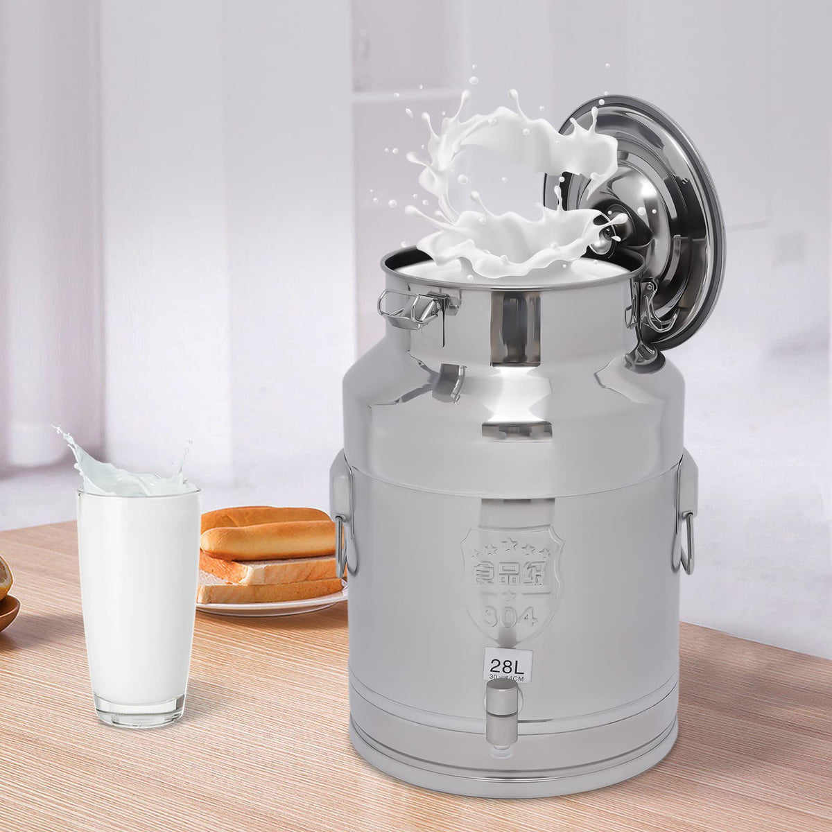 28L Stainless Steel Milk Can with Faucet & Lid R10576