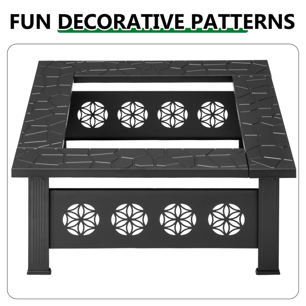 32 Inch Square Wood Burning Fire Pit Table X4524