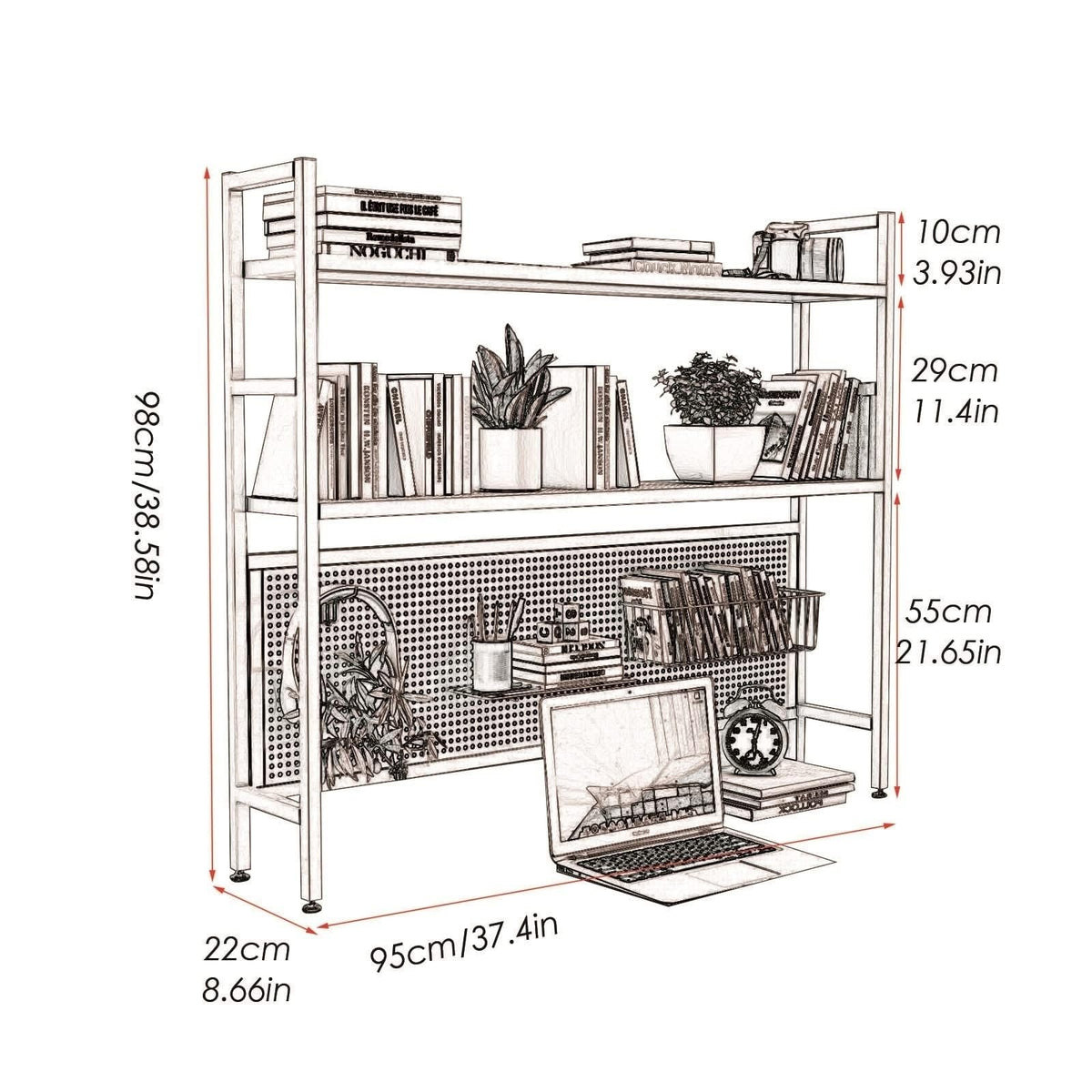 2 Tier White Wood Desktop Bookshelf B5769