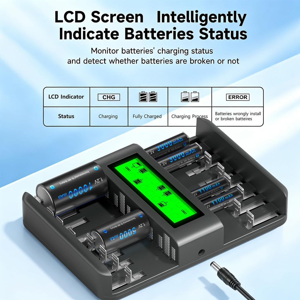 16 Bay AA AAA C D NiMH Battery Charger with LCD Display C1334
