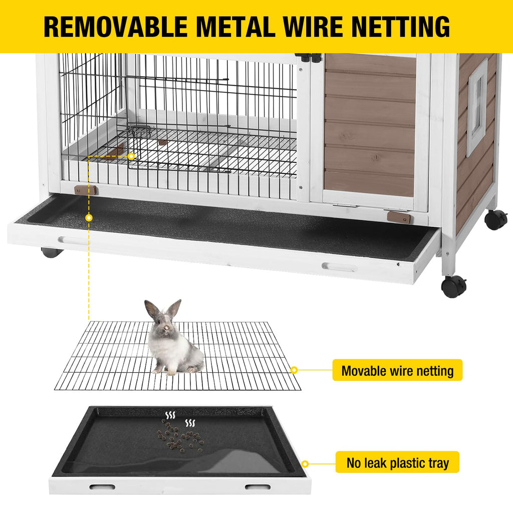 Brown Rabbit Hutch with Wire Floor and Plastic Tray K661