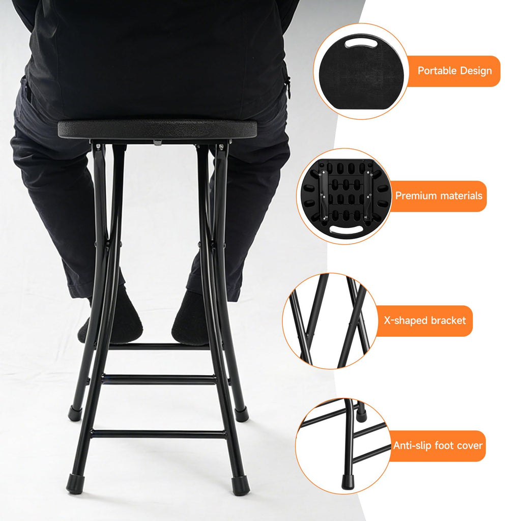24 Inch Folding Stool 500LBS Capacity Portable Collapsible Stool Black G5137
