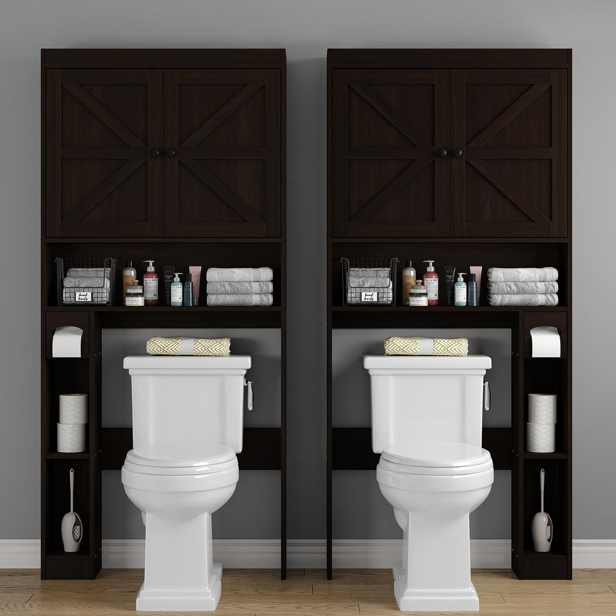 Over The Toilet Storage Cabinet with Barn Doors I859