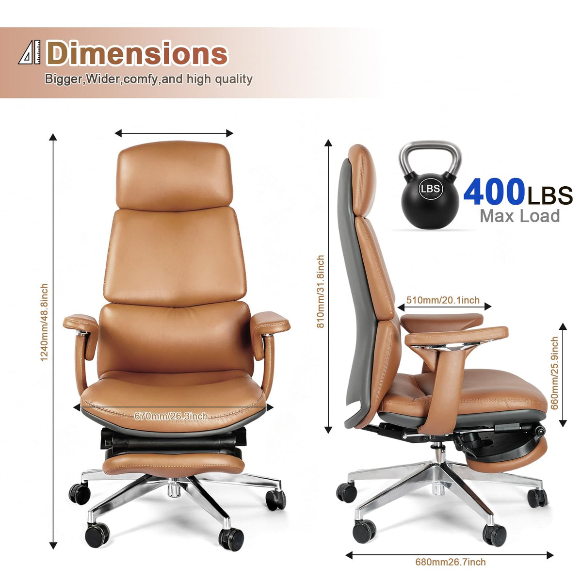 Ergonomic Genuine Leather Office Chair with Footrest O84566