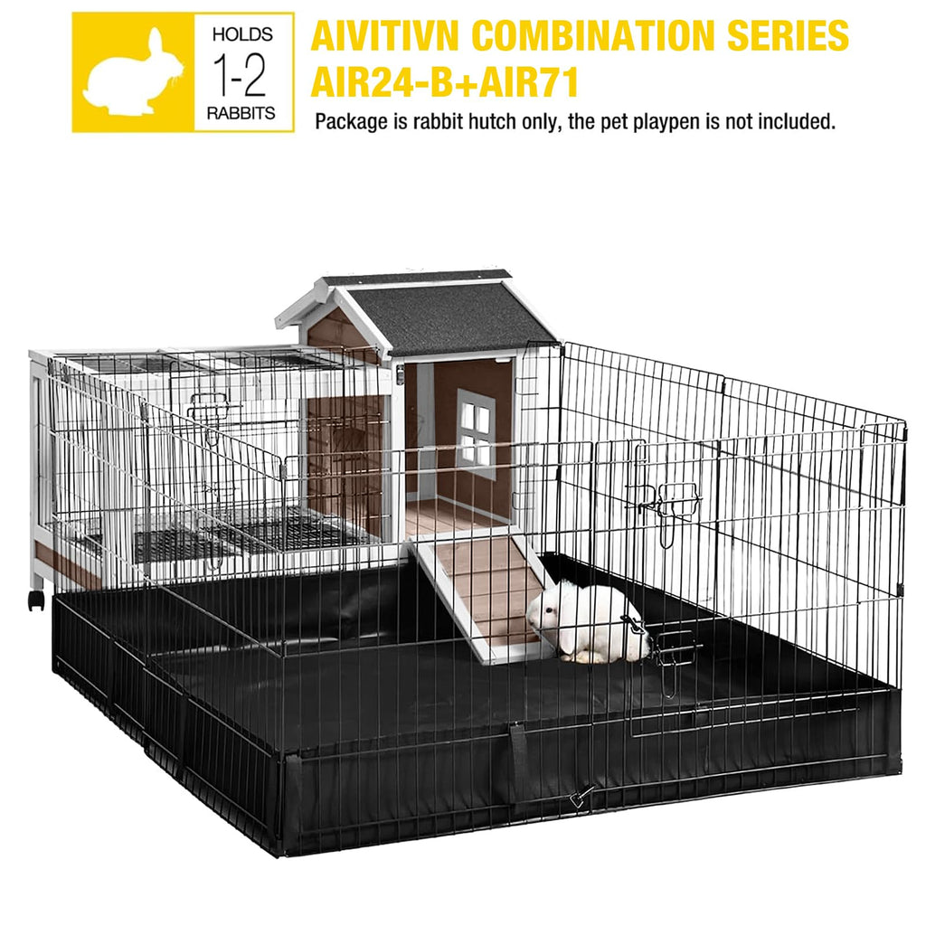 Brown Rabbit Hutch with Wire Floor and Plastic Tray K661