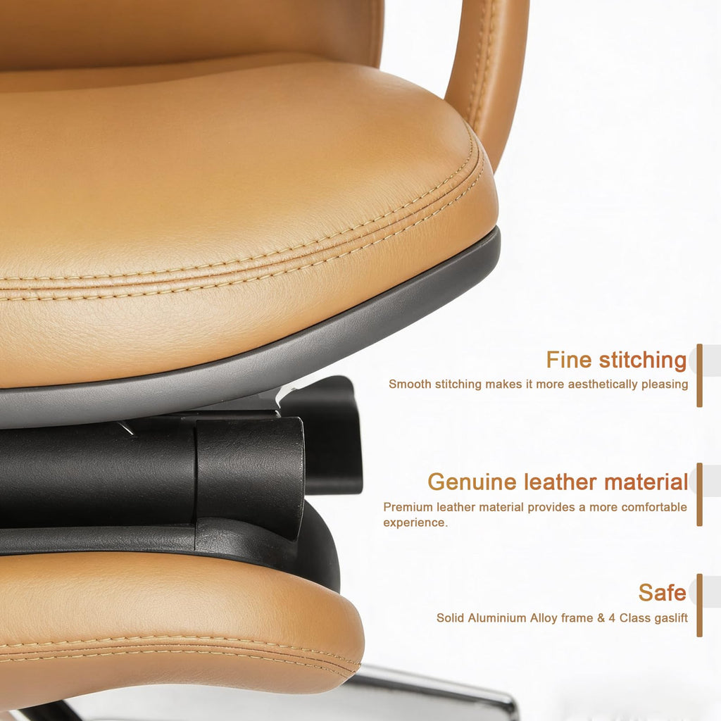 Ergonomic Genuine Leather Office Chair with Footrest O84566