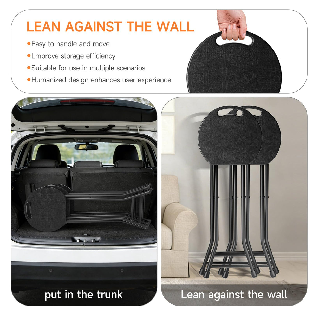 24 Inch Folding Stool 500LBS Capacity Portable Collapsible Stool Black G5137