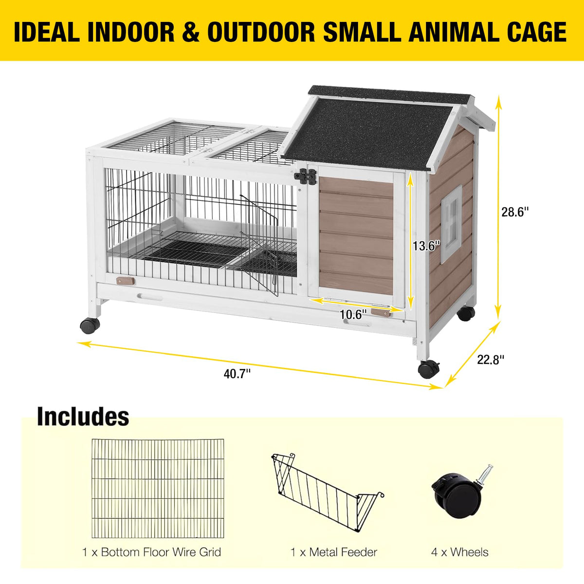 Brown Rabbit Hutch with Wire Floor and Plastic Tray K661